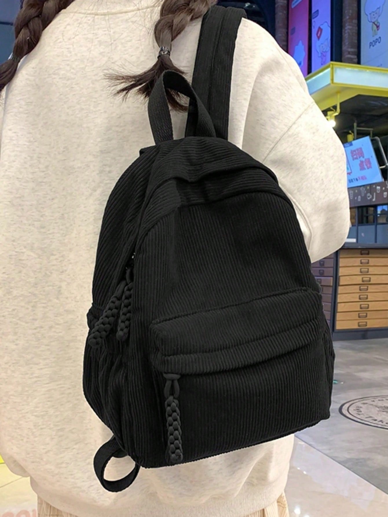 Solid Color Corduroy Fabric Fa - огляд і ціна Fashion Backpack Women